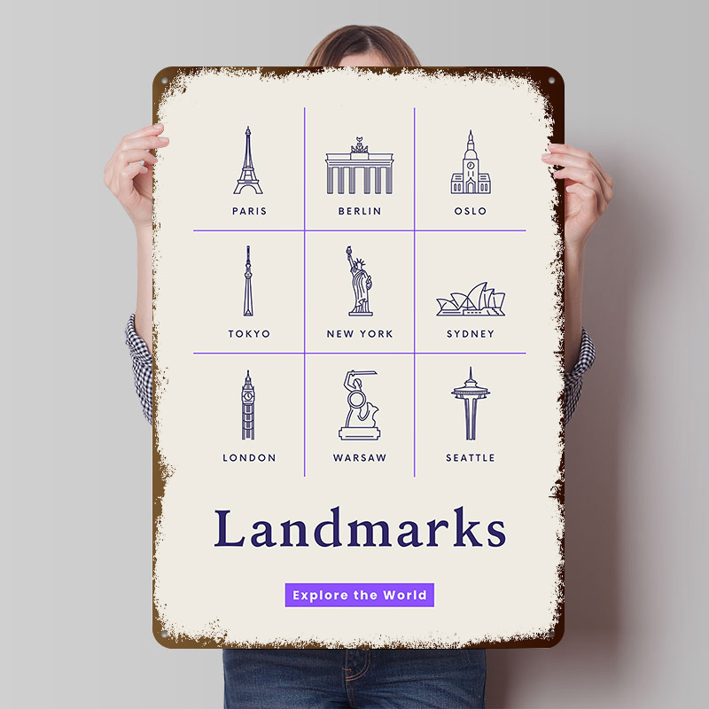 Retro Gaming Icons - World Landmarks Icons Tinplate Posters Customizable